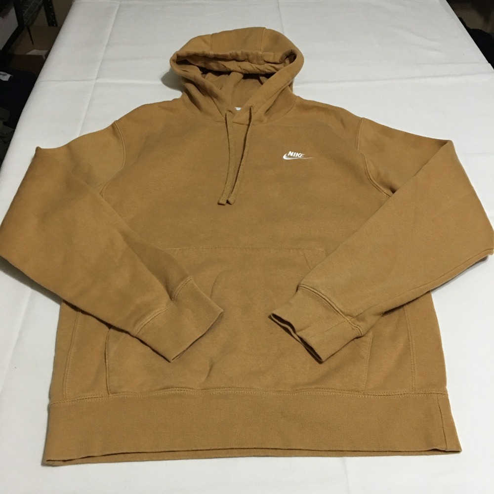 Nike Hoodie Small Tan Pullover Fleece Embroidered Swoosh Logo